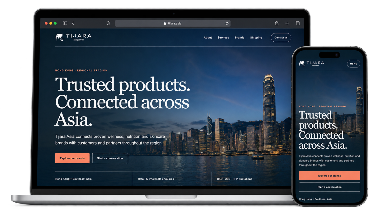 Tijara Asia website presented on a laptop and mobile phone